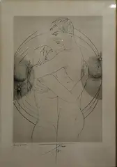 Couple parmi de cercles. 1965 by Pierre-Yves Trémois, Lithographie en noir et blanc sur papier, sold Jul 2019