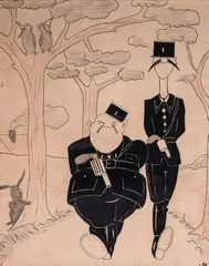 attribuée à Etude, deux personnages by Albert Dubout, Encre et crayons sur papier, sold Jul 2019