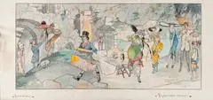 Le pique-nique interrompu by Félix Pol Jobbé-Duval, Encre et aquarelle sur papier, sold Jul 2019