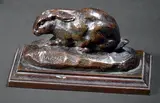 Lapin oreilles couchées by Antoine-Louis Barye, Bronze à patine brune, sold Dec 2011