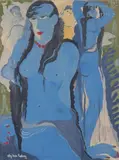 Femmes bleues by Aly Ben Salem, 1943, Aquarelle et gouache sur traits de crayon et rehauts argentés sur papier, sold Nov 2019
