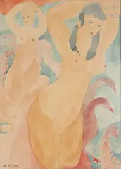 Deux femmes nues aux oies by Aly Ben Salem, 1943, Aquarelle sur traits de crayon sur papier, sold Nov 2019