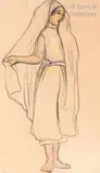 Jeune femme au voile by André Suréda, Crayon et réhauts d’aquarelle, sold Jun 2019