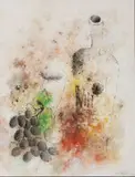 Nature morte à la bouteille et à la grappe de raisins by Léon Arthur Tutundjian, 1925, Plume, encre et aquarelle, sold Jun 2019