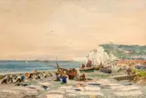 Les blanchisseuses à Etretat by Gaston Roullet, Aquarelle, sold Jun 2019