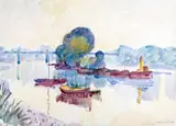 Vapeur et barques sur la tamise by Ludovic Rodo Pissarro, Aquarelle, sold Jun 2019