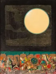 Sommet by Antonio Guansé, 1981, Collage (peau, carton ondulé, et gravillons) et technique mixte sur panneau, sold Jun 2019