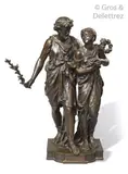 Couple d’un homme et d’une femme antiques by Henry Étienne Dumaige, Épreuve en bronze à patine brun foncé, sold Jun 2019