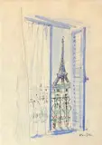 Vue de la fenêtre, la Tour Eiff el, c 1939 by Tsuguharu Foujita, Encre et aquarelle, sold Jun 2009