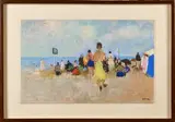 La plage de Deauville by Paul-Elie Gernez, Pastel, sold Mar 2024