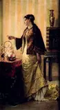 Elégante au bouquet de fleurs by Alfred Emile Leopold Stevens, Panneau signé en bas à droite, sold Jun 2012