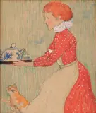 Le thé Projet pour une tapisserie by Henri Evenepoel, Crayon et gouache sur papier, sold Jun 2012