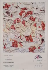 Compression d’étiquettes des vignobles de Provence by César Baldaccini, 1987, Affiche signée, dédicacée à Sumeire et datée dans la planche Olivier Sumeire et sa famille, sold Jun 2022