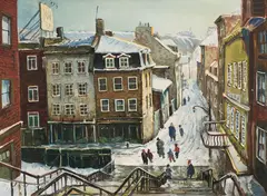 Petite Champlain St. by Jack L. Gray, oil on canvas board, sold Nov 2018