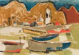 Boats by the Shore by Toni Onley, 1958, pastel on paper, sold Nov 2018