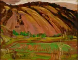 Caribou Country / Ranch on the Fraser River (verso) by A. Y. Jackson, 1949, double-sided oil on board, sold Oct 2018