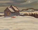 Farm at Gracefield, Que. / Shoreline Landscape (verso) by A. Y. Jackson, 1950, double-sided oil on board, sold Oct 2018