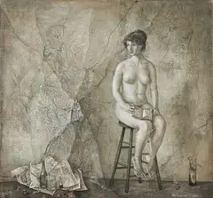 Annonciation by Igor Bitman, 1985, coloured pencil on canvas, sold Sep 2018