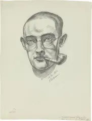 Bildnis Conrad Felixmüller by Raoul Hausmann, 1920, Bleistift auf grünem Papier, sold Jan 2026