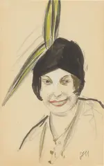 Frau mit Hut und Feder by Jeanne Mammen, Um 1910, Tuschfeder und Gouache über Bleistift auf Bütten, sold Sep 2024