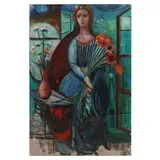 Woman With Flowers by Nahum Tschacbasov, Oil on masonite, sold Sep 2022