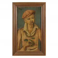Young Man with Pear by Charles Culver, Oil on canvas laid on board, sold Sep 2022