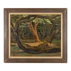 Landscape with Trees by Edward Bruce, Oil on canvas, sold Sep 2022