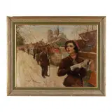 Young Woman Along the Seine by Pál Fried, Oil on board, sold Sep 2022