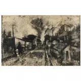 View of Train Station by Hugo Matzenauer, Ink and watercolor on paper, sold Sep 2022