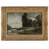 Washerwoman on the River Oise by Charles-Francoise Daubigny, Oil on panel, sold Sep 2022