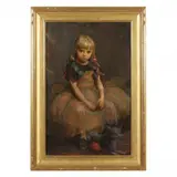 Playing with the Cat by Gladys Nelson Smith, Oil on canvas, sold Sep 2022