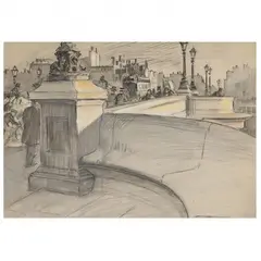 Pont Neuf, Paris by J. C. Leyendecker, Pencil, sold Sep 2022