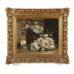 Still Life with Peonies by Eugène Henri Cauchois, Oil on canvas laid on board, sold Aug 2022