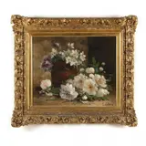 Still Life with Peonies by Eugène Henri Cauchois, Oil on canvas laid on board, sold Aug 2022