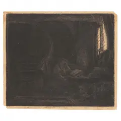 St. Jerome in a Dark Chamber by Rembrandt Harmensz van Rijn, Etching, sold Aug 2022
