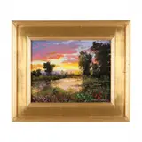 Sunset Reflection on River by Thomas DeDecker, Oil on board, sold Aug 2022