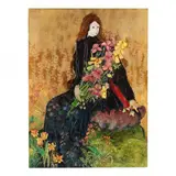 Lady Seated with Flowers by Stephen White, Oil and gold leaf on panel, sold Aug 2022