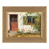 Painting of European Cottage Facade by Gunther Fruhmesser, Oil on canvas panel, sold Aug 2022