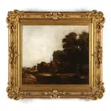 Village Lane with Cottages by August Holmberg, Oil on canvas, sold Jul 2022
