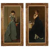 A Pair of Fashion Paintings by Louis Pisani, Each an oil on canvas laid on board, sold Jul 2022
