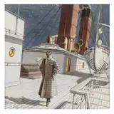 Illustration of a Man on Board a Ship by Leslie Saalburg, Watercolor and ink and on paper, sold Jul 2022