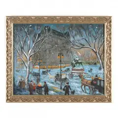 Winter Evening at the Plaza Hotel by Alex Schloss, Oil on canvas, sold Jul 2022