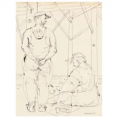 The Picnic, Wrightsville (1957) by Claude Howell, Ink on paper, sold Jul 2022