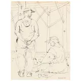 The Picnic, Wrightsville (1957) by Claude Howell, Ink on paper, sold Jul 2022