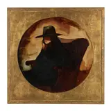 Large Portrait of a Seated Figure by Stephen White, Oil and metallic paint on panel, sold Jul 2022