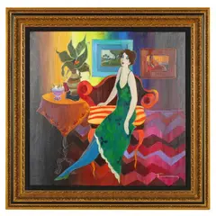 A Moment of Peace by Itzchak Tarkay, Acrylic on canvas, sold Jul 2022