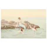 Watercolor of Mermaids at Shore by Louis Neville, Watercolor on paper, sold Jun 2022