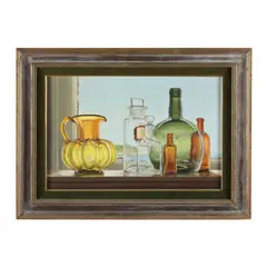 Photorealistic Still Life with Bottles by Charles Bell, Oil on Masonite, sold Jun 2022
