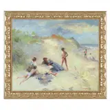 Beach Scene with Figures by Suzanne Peschette, Oil on canvas, sold Jun 2022