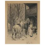 The Roadside Inn by Jean-Louis-Ernest Meissonier, Etching, sold Jun 2022